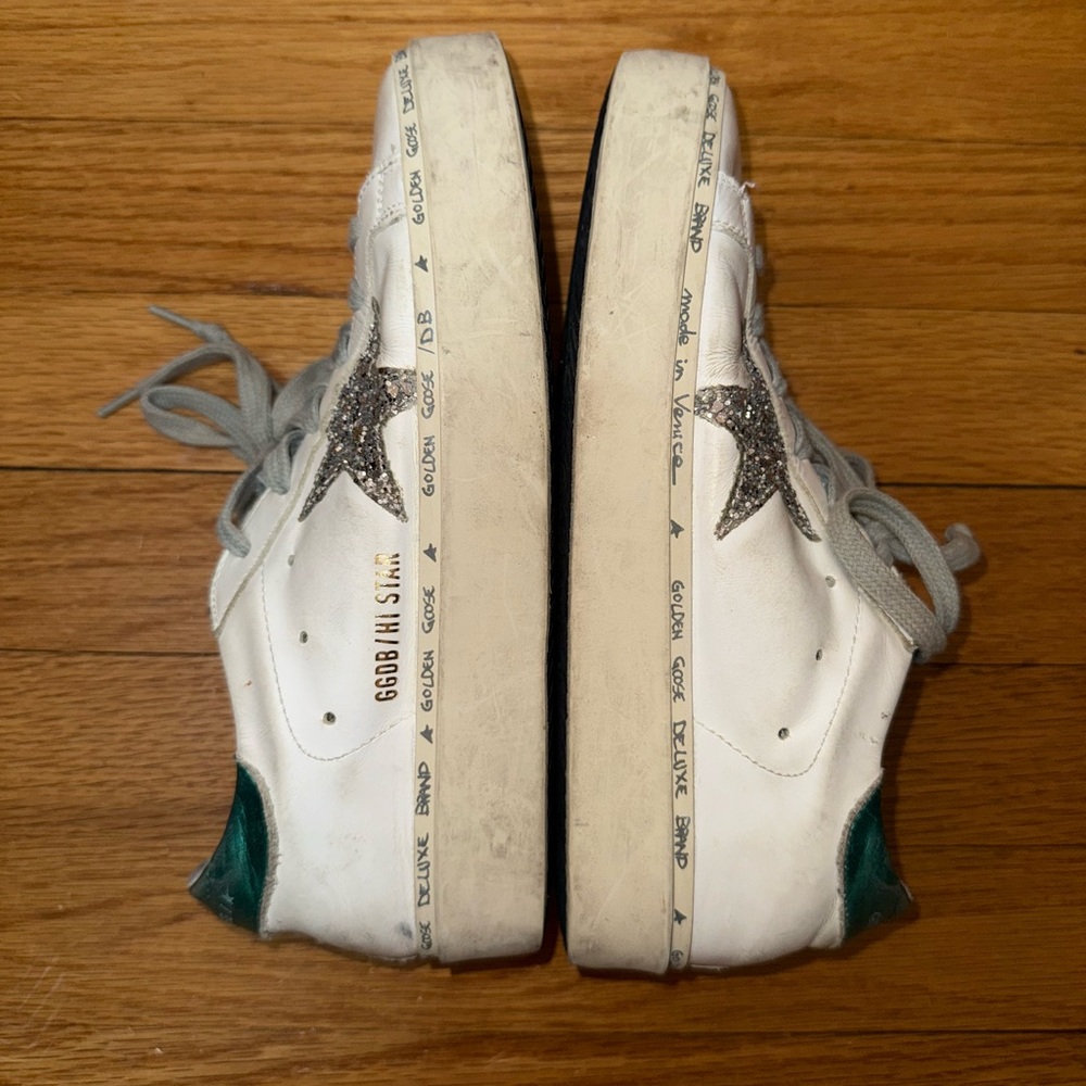 Golden Goose Hi Star Sneakers Glitter Star Shoes Green Back 36/ 6 - Picture 6 of 7